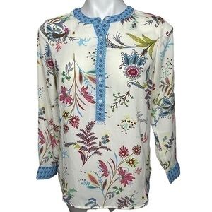 Talbots Tunic Blouse | Women SP small petite | Floral Semi Sheer Cream